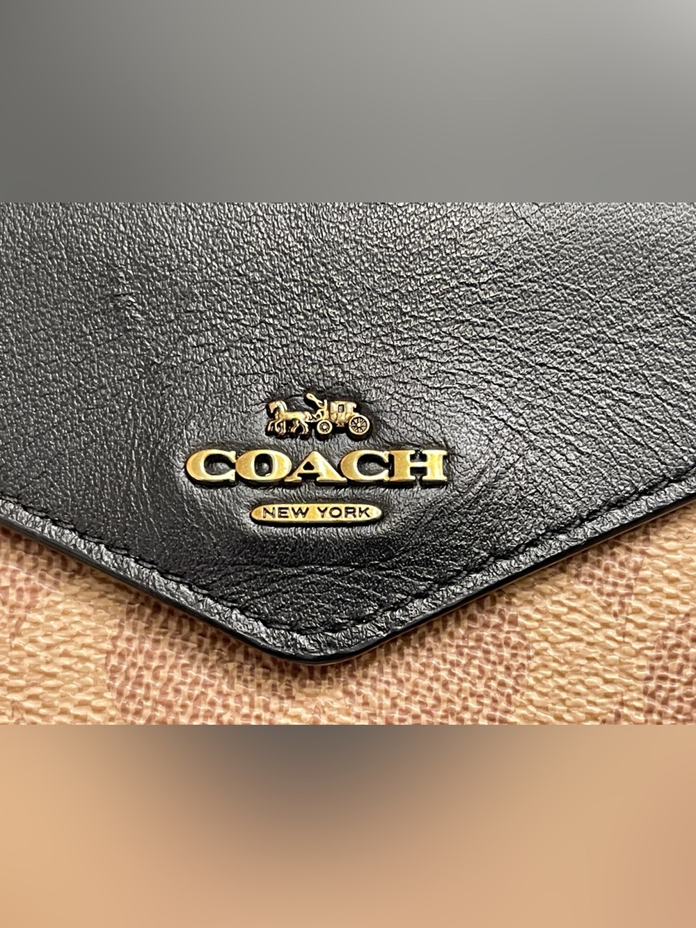 Coach Small Trifold Wallet in Black, Tan and Brown - Picture 3 of 13